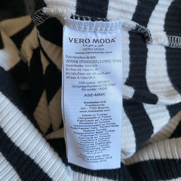 Vero Moda Striped Boat Neck Cotton Shirt Size XS - Picture 4 of 5